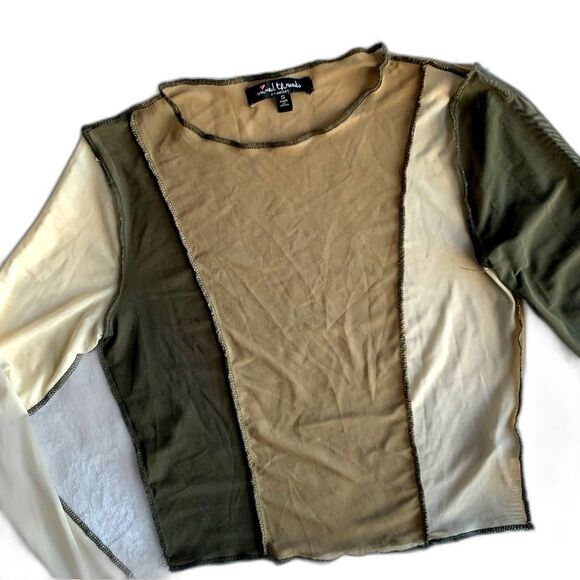 Mixed Threads Los Angeles Topstitched Brown Long Sleeve Colorblock Crop … - Picture 2 of 9